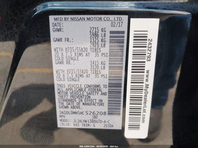 5N1DL0MN5HC526208 Infiniti 2017