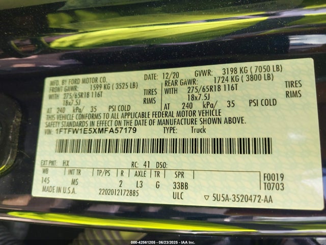 Ford 4v 2021 1FTFW1E5XMFA57179 Image 9