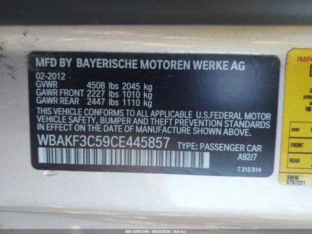 2012 BMW 328I WBAKF3C59CE445857 Photo 8
