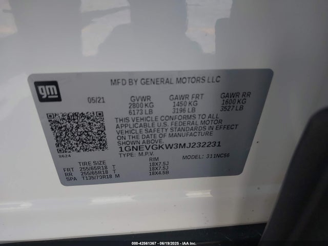 1GNEVGKW3MJ232231 Chevrolet lfy