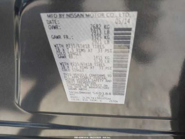 5N1AL0MMXEC540188 Infiniti QX60
