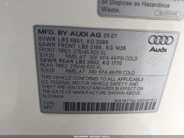 2008 AUDI Q7 WA1BY74LX8D001511 Photo 8