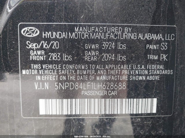 5NPD84LF1LH628688 Hyundai mpi nu