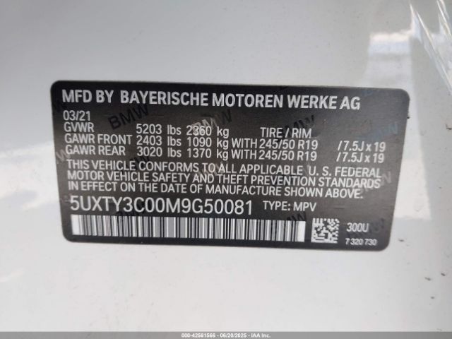 2021 BMW X3 5UXTY3C00M9G50081 Photo 8