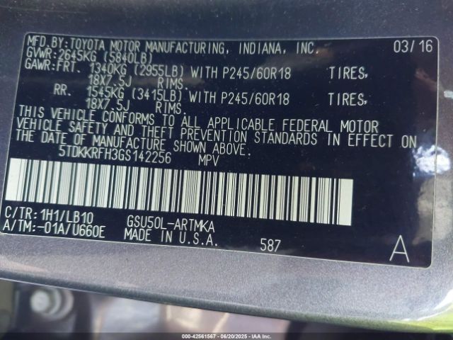 5TDKKRFH3GS142256 Toyota 2gr-fe