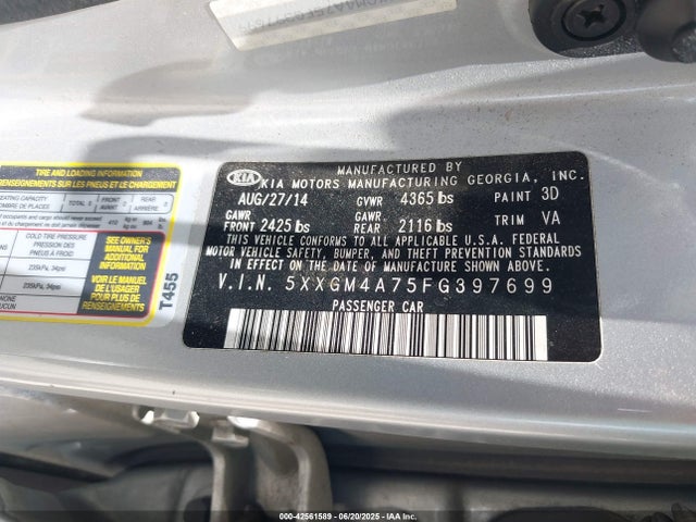 5XXGM4A75FG397699 KIA dohc gdi theta ii