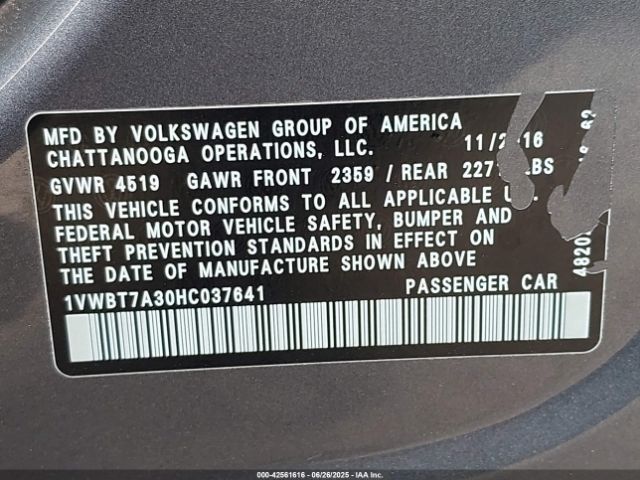 2017 VOLKSWAGEN PASSAT 1VWBT7A30HC037641 Photo 8