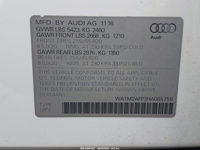 WA1M2AFP3HA085759 Audi 2017