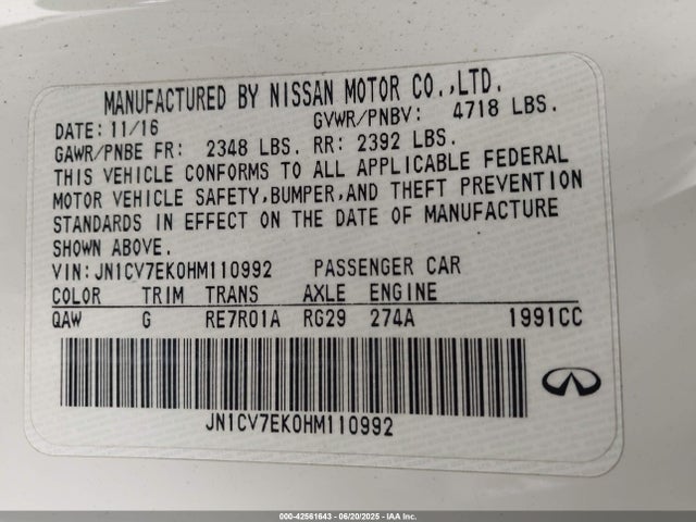 Infiniti Q60 2017 JN1CV7EK0HM110992 Image 9