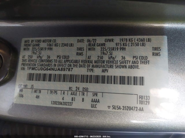 1FMCU0G64NUA89787 Ford dragon di tc
