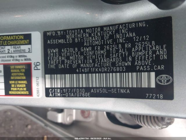 2013 TOYOTA CAMRY 4T4BF1FK4DR276803 Photo 8