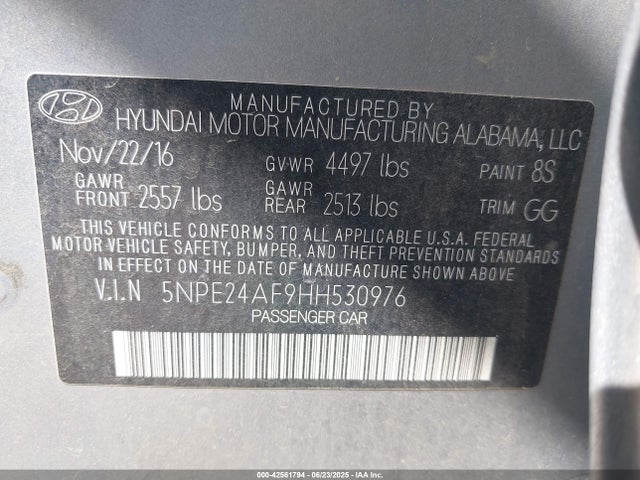 5NPE24AF9HH530976 Hyundai 2017