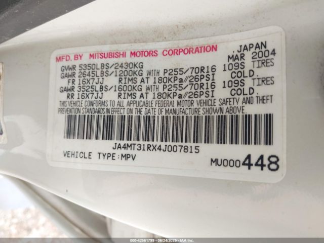2004 MITSUBISHI MONTERO SPORT JA4MT31RX4J007815 Photo 8