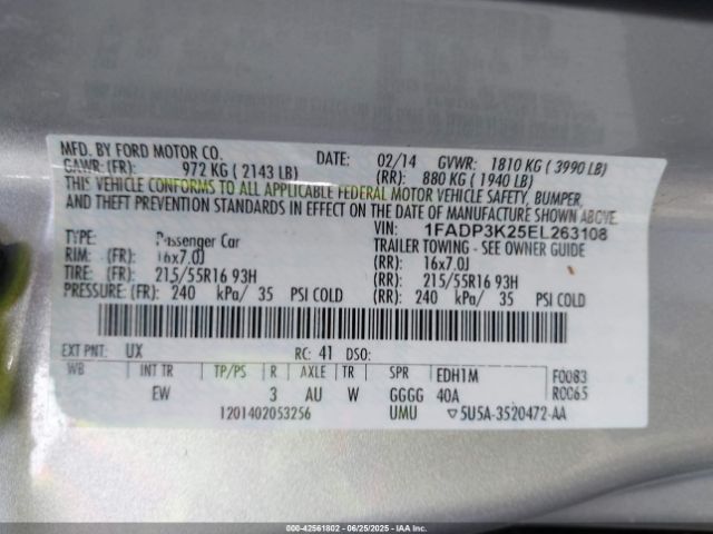 1FADP3K25EL263108 Ford 2014