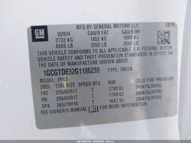 1GCGTDE32G1186239 Chevrolet lfx - sidi, vvt, e85 max, aluminum