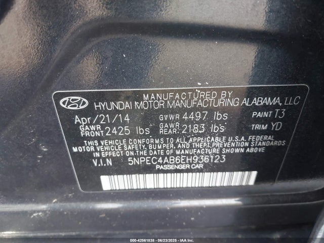 5NPEC4AB6EH936123 Hyundai theta ii