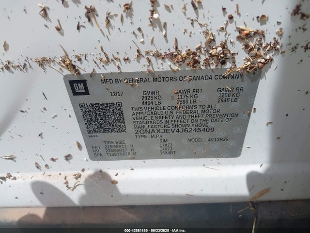 42561859 :رقم المزاد ، 2GNAXJEV4J6245409 vin ، 2018 Chevrolet Equinox Lt مزاد بيع