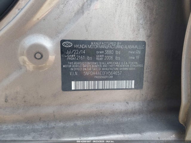 Hyundai dohc mpi nu 2015 5NPDH4AE0FH564657 Image 9