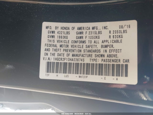 1HGCR2F10HA036745 Honda k24w1