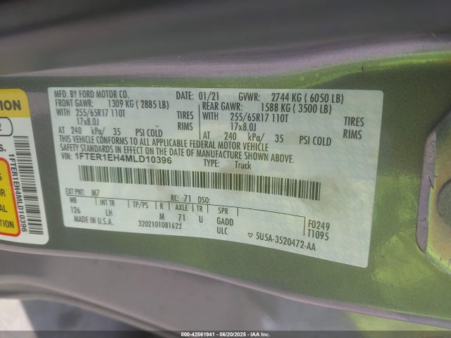 Ford Ranger 2021 1FTER1EH4MLD10396 Image 9