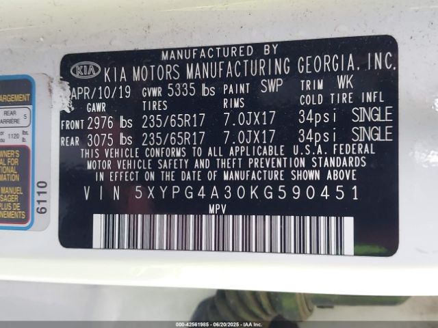 5XYPG4A30KG590451 KIA gdi theta-ii