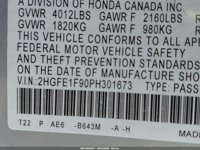 2023 HONDA CIVIC 2HGFE1F90PH301673 Photo 8