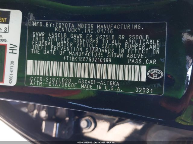 4T1BK1EB7GU210189 Toyota 2gr-fe