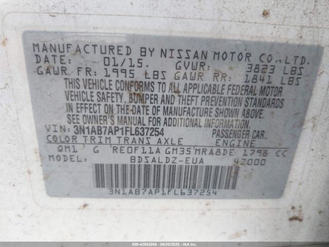 3N1AB7AP1FL637254 Nissan Sentra