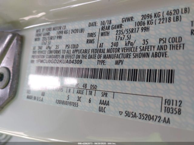 2019 FORD ESCAPE 1FMCU0GD2KUA04309 Photo 8