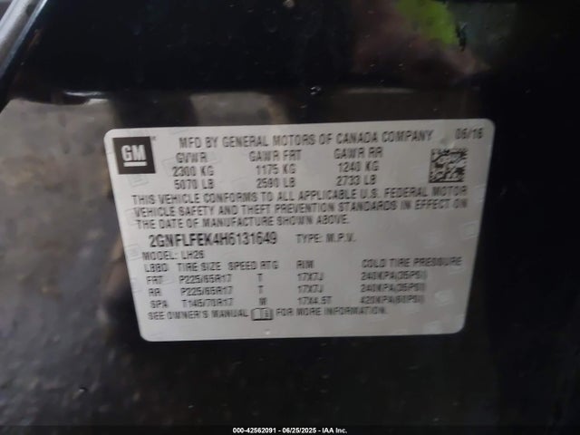 Chevrolet lea - sidi: spark ignited direct injection, e85 max, alum 2017 2GNFLFEK4H6131649 Image 9