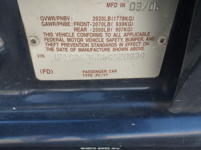 2006 SUBARU IMPREZA JF1GD67686G520839 Photo 8