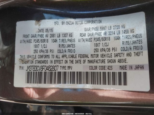 2015 MAZDA CX-9 JM3TB3CV8F0462807 Photo 8