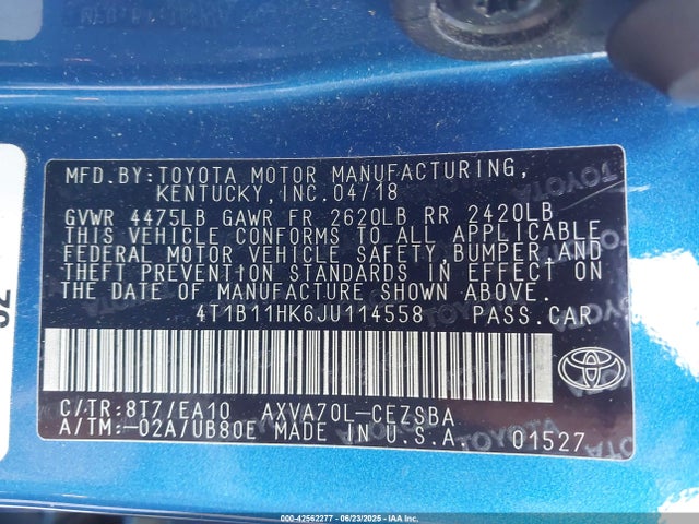 4T1B11HK6JU114558 Toyota a25a-fks