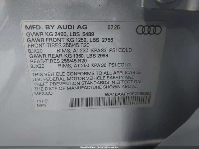 2025 AUDI Q5 SPORTBACK WA15AAFY9S2059992 Photo 8