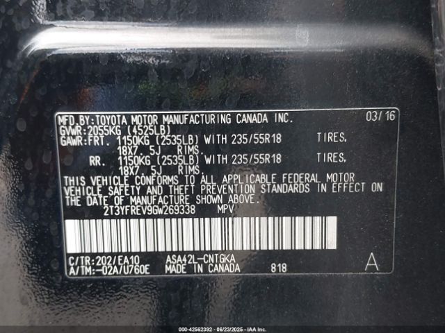 2T3YFREV9GW269338 Toyota 2ar-fe