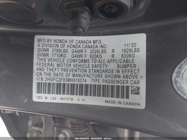 2021 HONDA CIVIC 2HGFC2F83MH516074 Photo 8