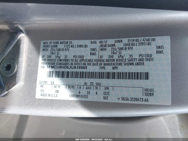 1FMCU9HD6JUA16965 Ford 1.5l gtdi sigma w/premium fuel