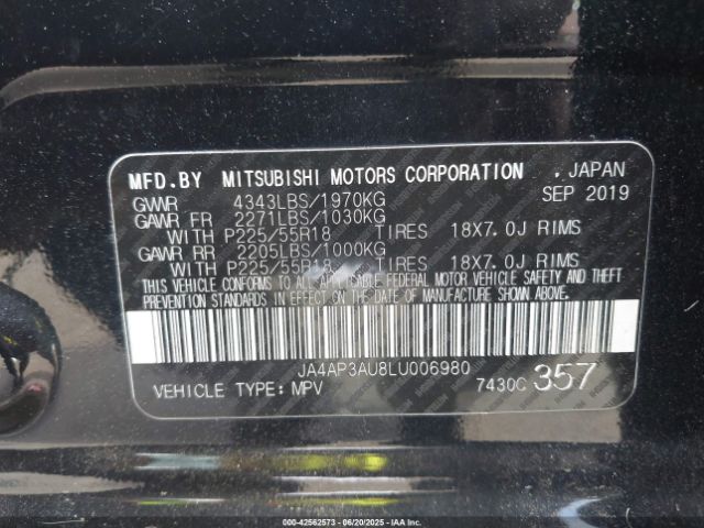 2020 MITSUBISHI OUTLANDER SPORT JA4AP3AU8LU006980 Photo 8