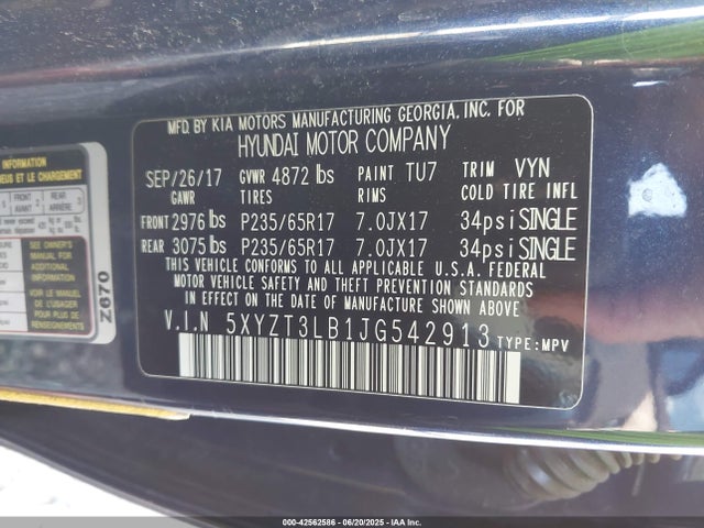 5XYZT3LB1JG542913 Hyundai gdi theta ii