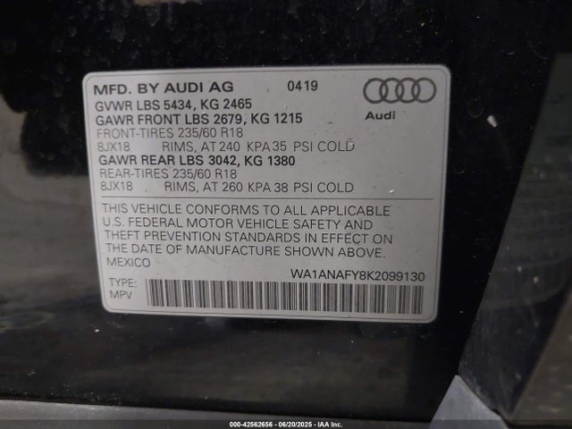 2019 AUDI Q5 WA1ANAFY8K2099130 Photo 8