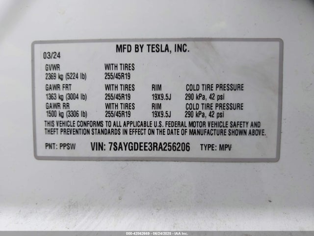 2024 TESLA MODEL Y 7SAYGDEE3RA256206 Photo 8
