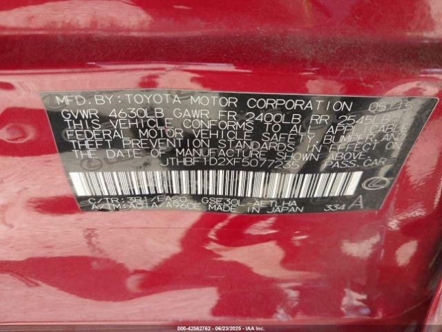 2015 LEXUS IS 250 JTHBF1D2XF5077235 Photo 8