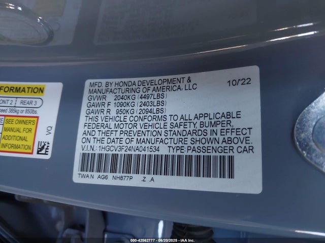 1HGCV3F24NA041534 Honda lfb2