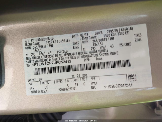 Ford 2.7l-4v 2018 1FTEW1CP7JFC52412 Image 9