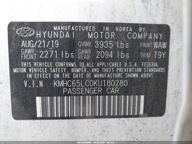 KMHC65LC0KU180280 Hyundai Ioniq