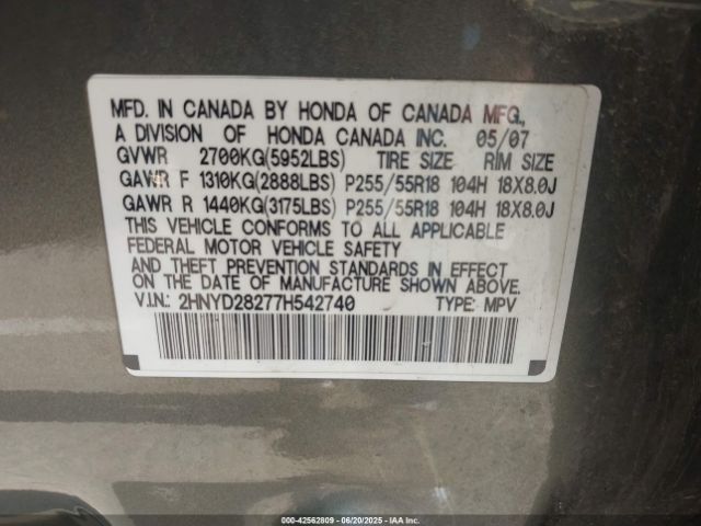 2007 ACURA MDX 2HNYD28277H542740 Photo 8