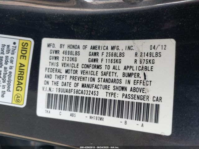 2012 ACURA TL 19UUA8F58CA032453 Photo 8