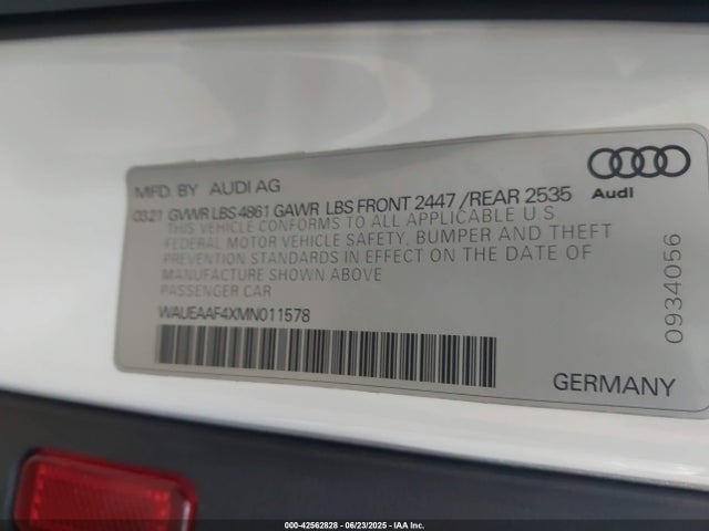 2021 AUDI A4 WAUEAAF4XMN011578 Photo 8