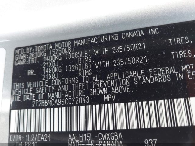 2T2BBMCA9SC072043 Lexus a25a-fxs