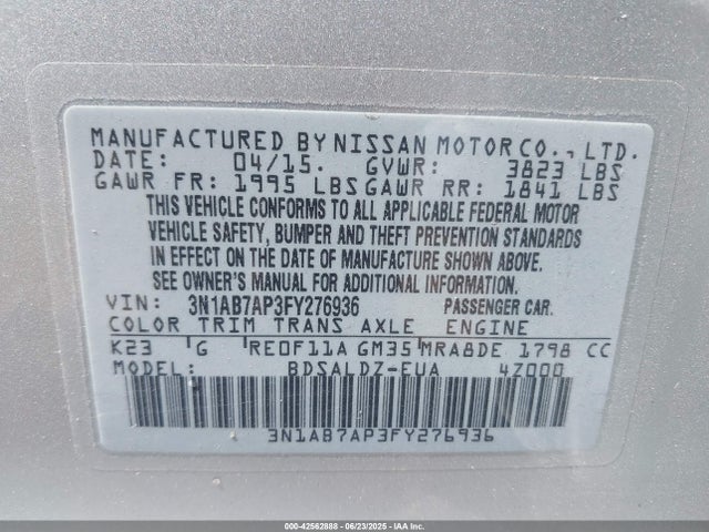 3N1AB7AP3FY276936 Nissan 2015